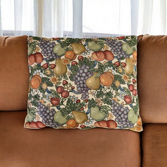 Vintage Fruit Tapestry Throw Pillow 15x18” Reversible Cushion with Insert - Picture 1 of 3